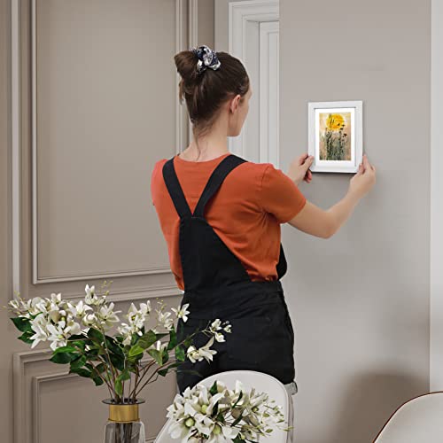 EXYGLO 4er Set Bilderrahmen 13x18 cm mit Passepartout oder 15x20 cm ohne Passepartout, Elegante Fotorahmen mit weißen Holzmaserungsrahmen… – Ansicht 7