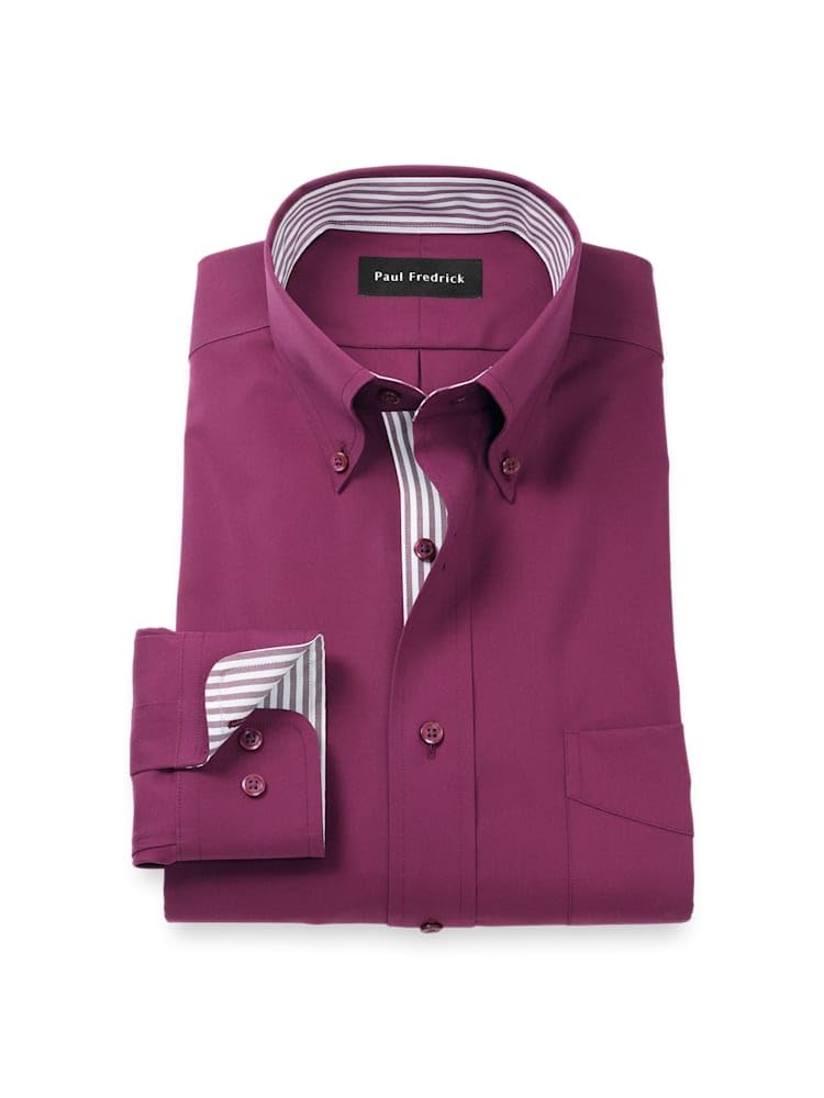Paul Fredrick Mens Classic Fit Comfort Stretch Non-Iron Solid Dress Shirt