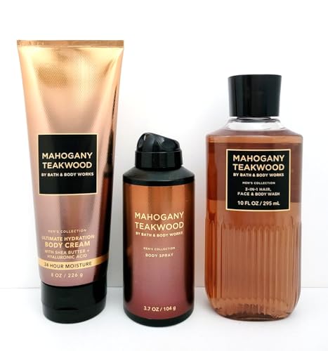 Generic 3 pack bath body works Mahogany Teakwood Body Cream - 3-in-1 Hair Face & Body Wash Body Spray