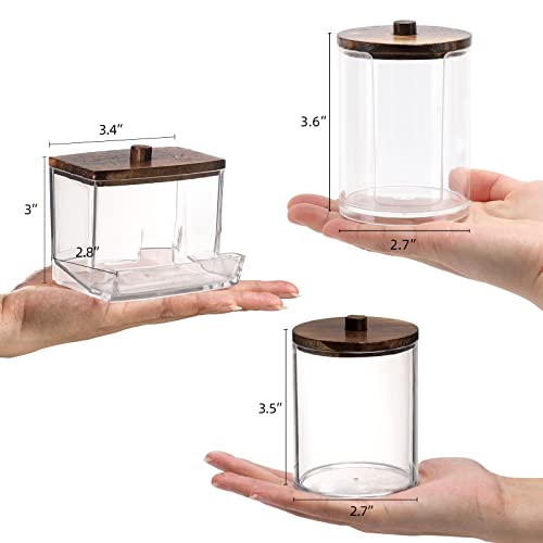 Image of Tbestmax 4 Pack Qtip Holder Dispenser, 10 /7oz Bathroom Container for Cotton Ball Cotton Swabs Pads, Apothecary Jar with Wood Lids for Organizer and Storage (Brown)
