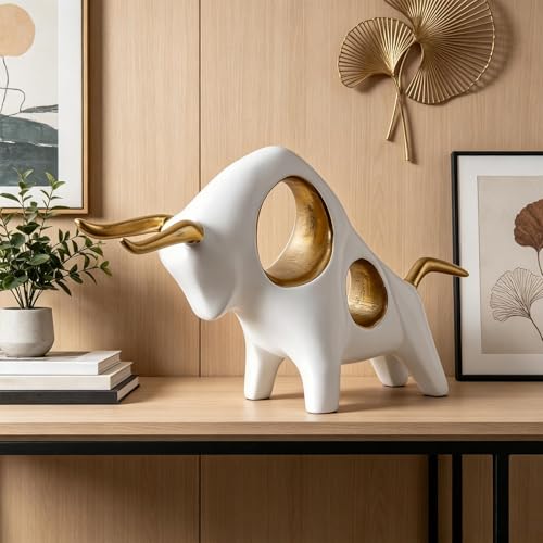 Figurine de taureau doré : statuette décorative pour étagère et salon - 3