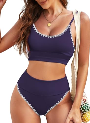 Image of Herseas Women 2 Piece High Waisted Bikini Sets Color Block Popular Swimsuits 2026 Summer Beach Swim Best Bathing Suits