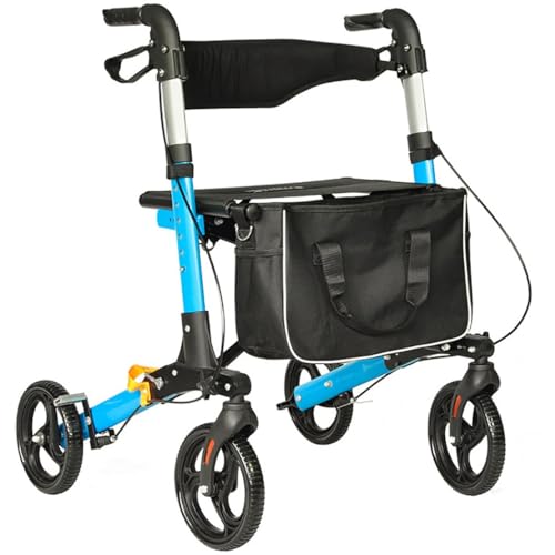 Deambulatore Rollator Pieghevole,alluminio Rollator,Deambulatore per Anziani con 4 ruote,deambulatore da esterno,Girello anziani,Altezza regolabile blue