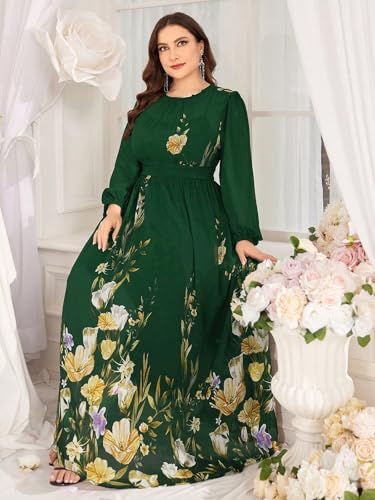 Image of Spring Summer 2024 Plus Size Womens Dresses V Neck Casual Elegant Long Sleeve Floral Print Maxi Dress