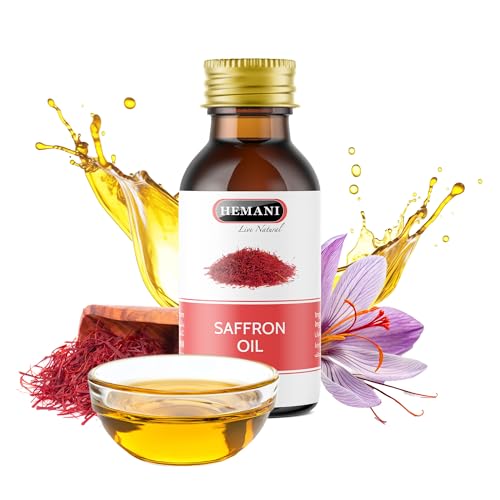 Saffron Oil 30mL by Hemani Cold Pressed Saffron Infused Body and Face Oil for Skin and Hair Halal 1 Fl Oz Glass Bottle
