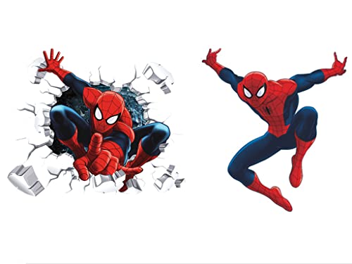 YKKJ Super héros 2PC Autocollants Effet 3D Super héros dans Le Trou de percée du Mur Marvel's Super héros Ultimate Wall Tattoo Chambre d'enfant Stickers muraux Super héros Stickers muraux Super héros