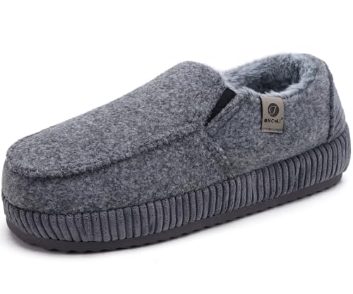 ONCAI Pantofole da Uomo Invernali in Comfort Cotone Strisce feltro, Caldi Chiusi Sul Retro in Velluto a Coste, Yoga Mat Suole in Antiscivolo Gomma Interni ed Esterni Grigio Scuro Taglia 40
