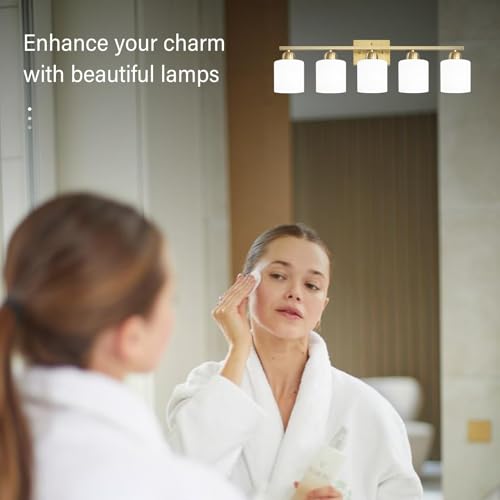 Image of Bath Vanity Lights for Mirror, Restroom Lights Fixtures with Milky White Frosted Glass Shades,Bathroom Over Sink Light Fixtures, Bathroom Light Fixtures Over Mirror