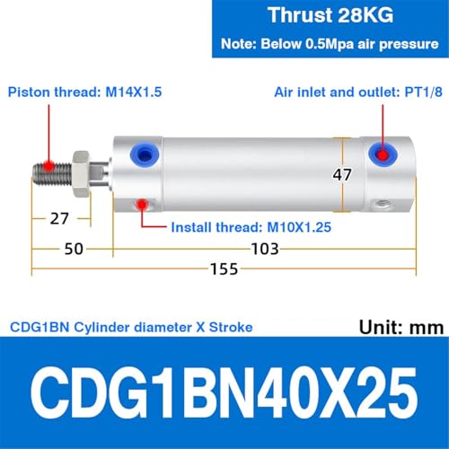 Vérin de traction CDG1BN40X25 mini pour moulage injection - 3