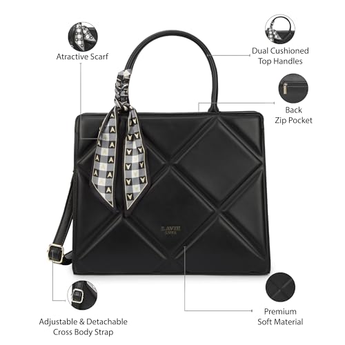 Image of Lavie Luxe Women's Quare25 Medium Debossed Satchel Handbag for Women | Satchel Bag for Work | Ladies purse | Stylish Shoulder Bag | Gift for Women