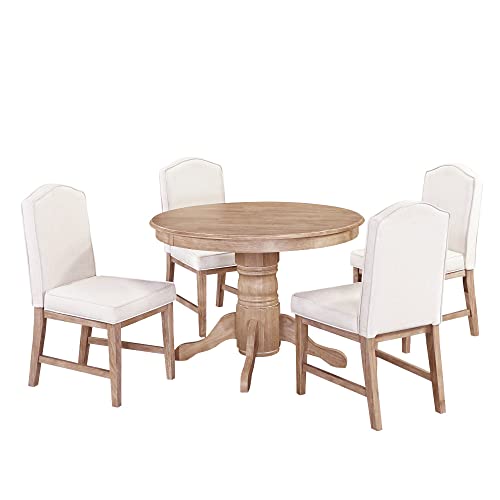Homestyles Round Classic Dining Table, Light Brown With White Washed Finish, W-42”, D-42”, H-30 #TOP1