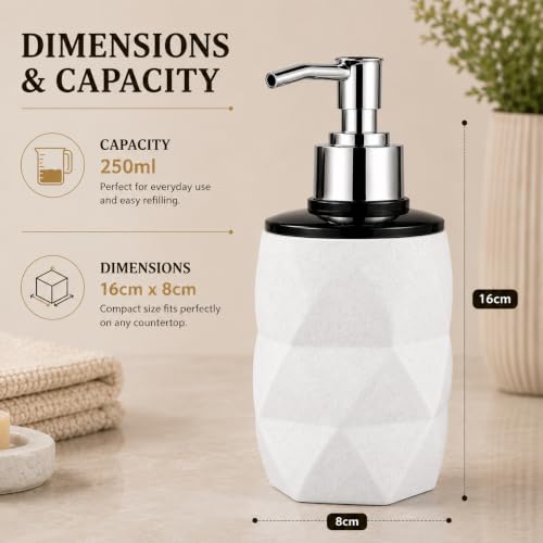 Image of SHENRON Bathroom Accessories Set of 3, Toothbrush Holder, Liquid Soap Dispenser & Tray, Unbreakable Plastic Organizer for Sink & Bathroom Essentials, Handwash, Sanitizer, Lotion, Shampoo (White)
