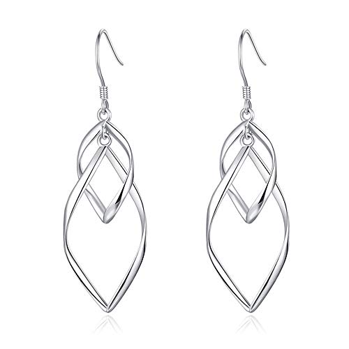 Kamise Ohrringe Silber 925 Hängend, Haken Silber Damen Ohrringe, Ohrhänger Ohrringe Twist Lang, Ohrringe Hängend, Ohrschmuck mit Geschenkbox für Frauen Mutter Mädchen zum Geburtstag Muttertag Cover
