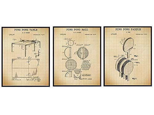 Ping Pong Patent Art Prints - Vintage Wall Art Poster Set - Chic Rustic Home Decor for Bedroom, Living Room, Man Cave, Game, Rec, Family Room, Den, Bar - Gift for Table Tennis Players, 8x10 Photo