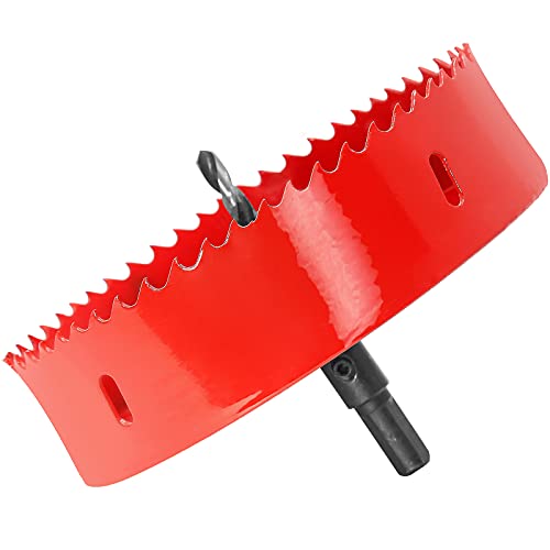 Image of Luomorgo 137mm /5 3 /8 inch Hole Saw with Arbor | 1 1 /4 inch Cutting Depth, HSS Bi-Metal, For Wood Cornhole Boards Plastic Drywall & Metal Sheet