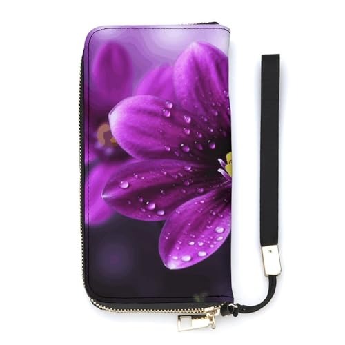 Fashionable Large-capacity Purple Flower Printed Leather Wallet Vertical, Internal Multi-compartment Design - Meet Your Diverse Travel Needs