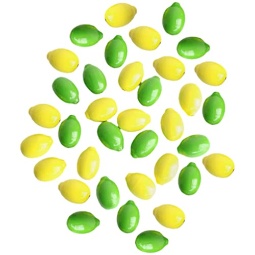 Lemon Wood Beads 50pcs Green Yellow Lemon Shape Craft Beads Summer Hawaiian Spacer for Summer Beach Tiered Tray Table Home Decor