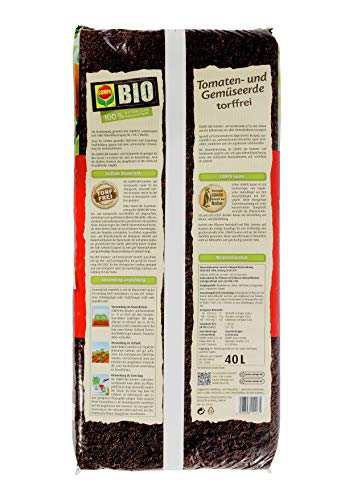 COMPO BIO Tomaten- und Gemüseerde für alle Garten- und Zierpflanzen, Sträucher, Büsche und Gehölze, Torffrei, Kultursubstrat, 40 Liter, Braun - 2