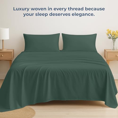 Image of Royale Linens 100% Organic Cotton Full Flat Sheet Only - Super Soft - Percale Top Sheets - Full Flat Sheet Sold Separately - Breathable, Cool & Crisp Sheets Only (81 inch x 96 inch, Hunter Green)