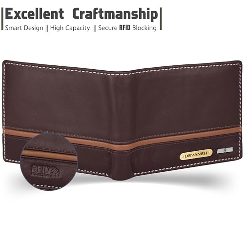 Image of HORNBULL Men's Personalized Wallet I Customized Slim Stylish Leather Purse with Name I Unique Birthday Gift for Men Boy Love Husband Brown