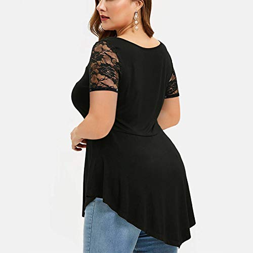 Chvity Women Summer Elegant Blouses O-Neck Short Sleeve Lace Tunics For Summer Shirt Tops 1X Black #TOP2