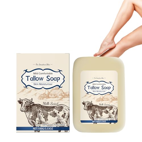 Jabón De Sebo Alimentado Con Hierba Natural, Jabón de Sebo de Vaca Para Hombres y Mujeres, Elaborado Artesanalmente con Ingredientes 100% Naturales Puros
