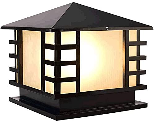 BLOOHK Farola de exterior de estilo japonés, cuadrada, negra, con paneles esmerilados, resistente al agua IP55, base E27, ideal para jardín, terraza, camino y patio.