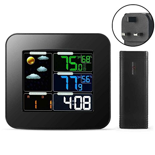 Floridivy Color Weather Station Wireless Thermometer Hygrometer Clock Forecast Meter Digital in/Outdoor Temperature Humidity Barometer UK Plug