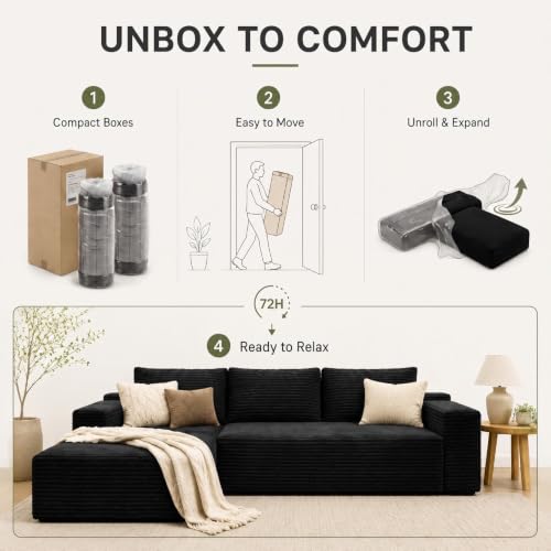 Image of 96 inch Sectional Couches for Living Room Cloud Couch Sofa with L-Shape Upholstered Boneless Couchs Modern Modular Sectional Couch with Chaise