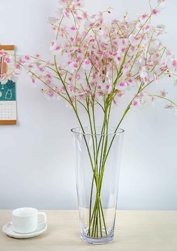 CYS EXCEL 13.75\" Tall Clear Glass Cylinder Vase Taper Down Flower Vase with 6.5\" Wide Opening Elegant Centerpiece for Weddings, Events, and Home Décor