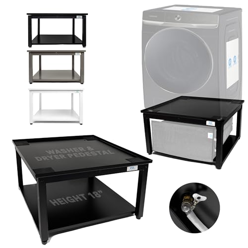 EZ Laundry Black Washing Machine Stand & Dryer Pedestal – Fits 61 CM Wide Front-Load | 41 CM Height Alloy Steel Riser for Back Comfort | Drip Tray & Hose Included | 360 kg Capacity | Universal UK Fit