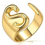 KeyStyle Bold Initial Letter Rings Adjustable, GoldChic Jewelry Women Gold Statement Ring Personalized Engraved Women’s Open Signet Ring for Party (Gold, White Gold, Black)