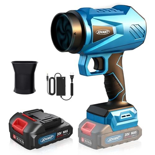 JOVANT Leaf Blower, Electric Cordless Leaf Blower with 1 Batteries and Charger, 3 Speed Mode from 250-450CFM, Lightweight Leaf Blowers for Blowing Leaves, Patio Cleaning, Lawn Care and Dust