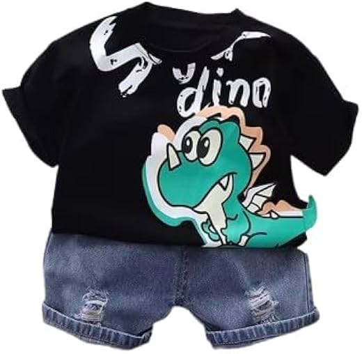 SHREE SHYAM TEXTILE Cotton Kids Dress, Printed Half Sleeves T-Shirt with Denim Shorts Set