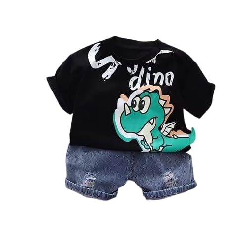 Image of SHREE SHYAM TEXTILE Cotton Kids Dress, Printed Half Sleeves T-Shirt with Denim Shorts Set