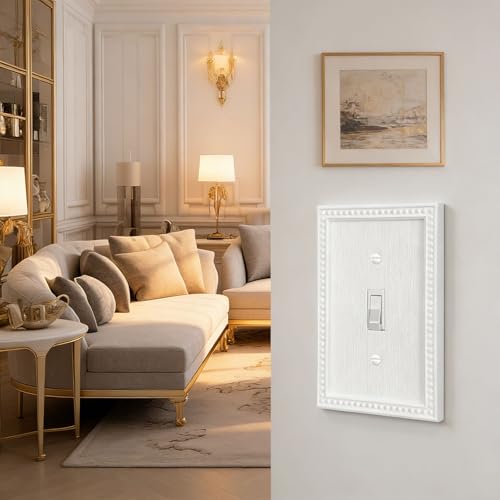Image of ZEFTV 20 Pack Mid-Size Toggle Light Switch Wall Plates 1-Gang Switch Electrical Cover Plate Unbreakable Thermoplastic Faceplate, Classic Beaded Relief Design, White