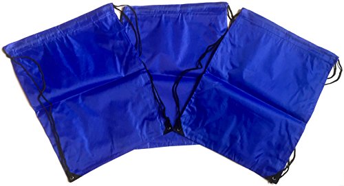 3 Pack BLUE Nylon Drawstring Backpacks Sackpack Tote Cinch Gym Bag - Select from a Variety of Colors! (Regular, Blue)