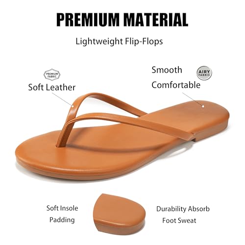 Flip Flops Sandals for Women, Summer Fashion Leather Slippers, Lightweight Comfortable Beach Sandals Slip On Flat Dressy Size 6-102