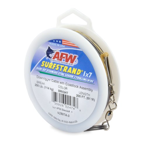 AFW American Fishing Wire Surfstrand 1x7 Stainless Steel Downrigger Wire (Standard Assembly), 150 Pound Test, Bright Color, 200-Feet