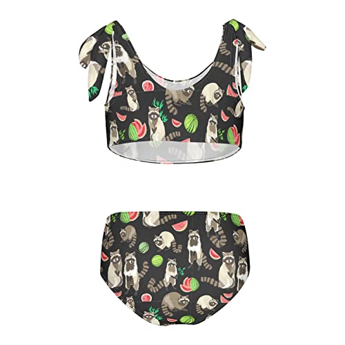 Image of Horse Pattern On Blue Girls Bikini Sets 2 Piece Swimsuits Bathing Suit Swimwear