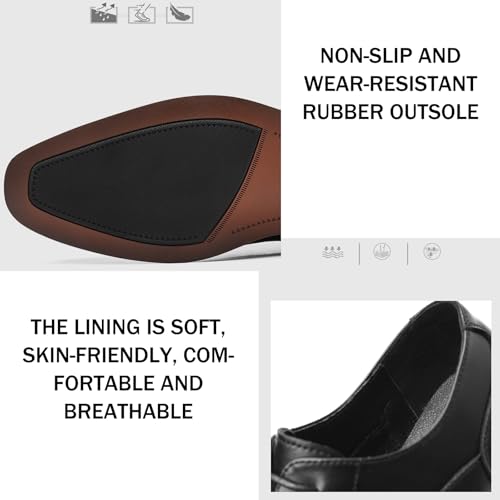 Men's Leather Chunky Heel Formal Oxford Shoes Vintage Pointed Toe Low Heel Non-Slip Business Lace-Up Dress Shoes for Wedding, Work, Evening Party4