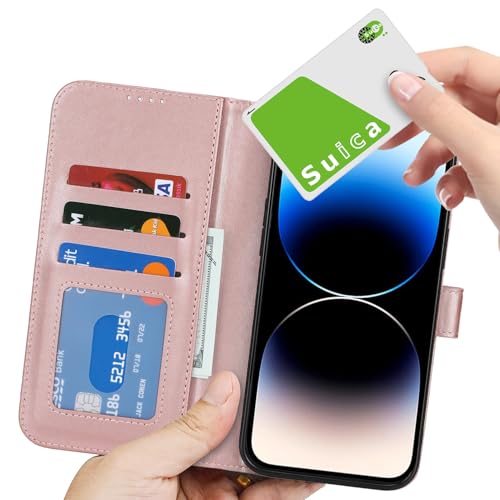 Image of for iPhone 14 Pro Case Wallet with Card Holder,for iPhone 14 Pro Wallet Case for Women Men,PU Leather Shockproof Magnetic Buckle Stand Flip Phone Case-Rose Gold