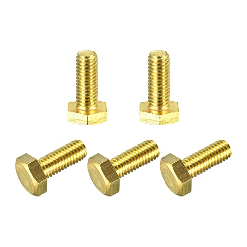 Image of uxcell Brass Hex Bolts, M8x20mm 5pcs Fully Thread Grade 4.8 Solid Brass Hexagon Head Bolt Machine Screws for Machinery