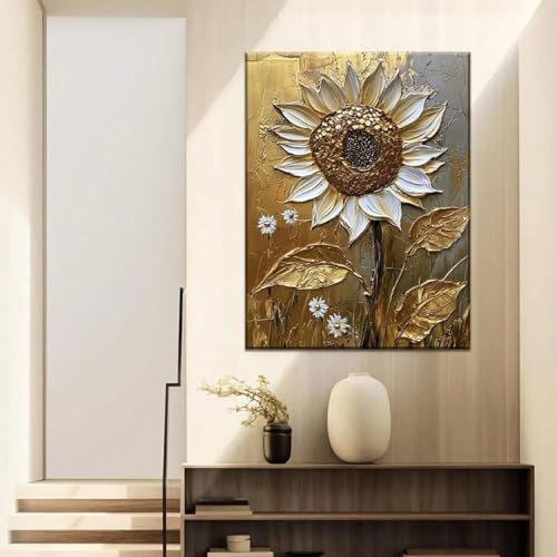Toile tournesol doré et blanc 40x60cm pour illuminer un salon sombre facilement