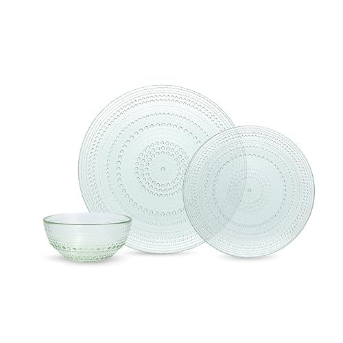 Fortessa Jupiter Hobnail Glass, 12 Piece Dinnerware Set (Service for 4), Sage Green