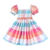 Posh Fashion Girls Dresses Toddler Girls Short Sleeve Colourful Prints Princess Dress Dance Party (Pink, 12-18 Months)