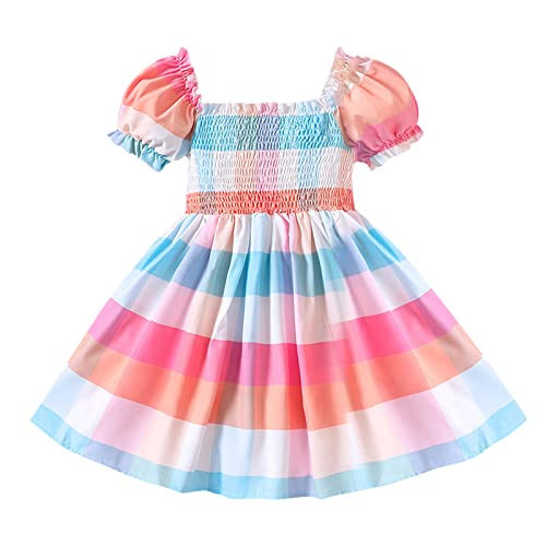 Posh Fashion Girls Dresses Toddler Girls Short Sleeve Colourful Prints Princess Dress Dance Party (Pink, 12-18 Months)