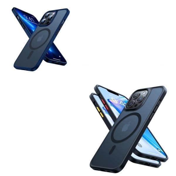 TORRAS Magnetic & Shockproof for iPhone 13 Pro Case, Black & Navy Blue