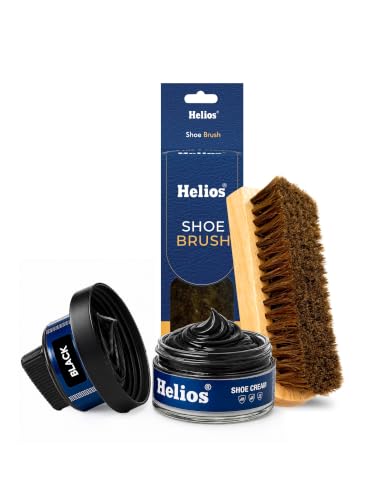 Image of Helios Leather Shoe Cream Polish 48 GM with Applicator & Natural Hair Brush | Shoe Polish for Boots, Bags, Belt & Jacket | Leather Conditioner & Shine Care Kit