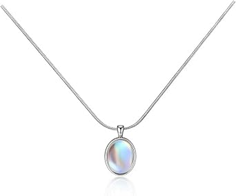 Sterling Silver Oval Gemstone Pendant Necklace for Women